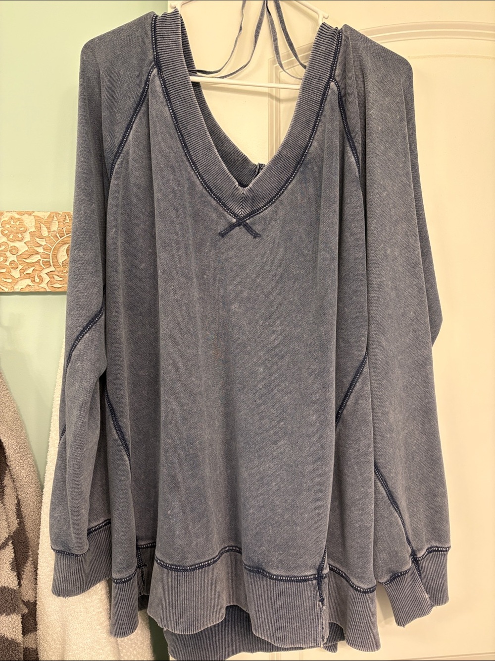 aerie Washed Slate Blue V-Neck Pullover Sweatshirt